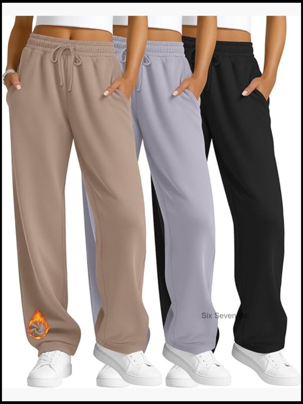 Fleece Sweatpants Wide Leg Drawstring Pockets 3 Pack
